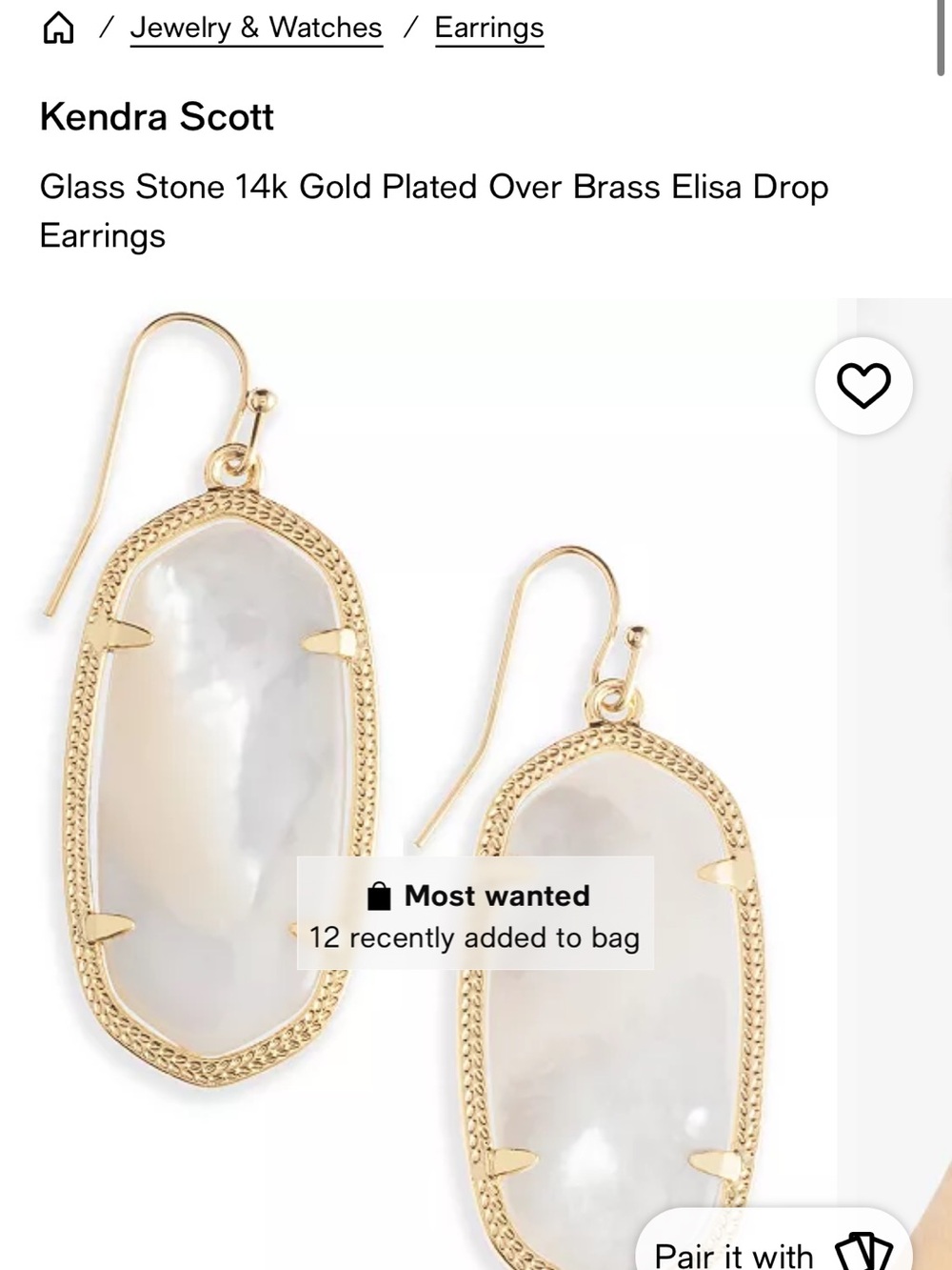 Kendra Scott Gold Frame White Mother-of-Pearl Drop Earrings - Picture 4 of 4